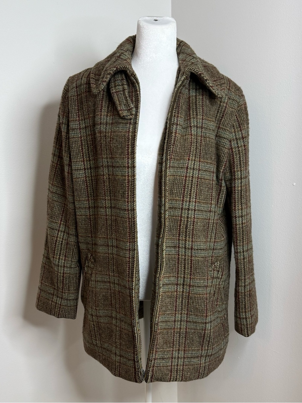 Ralph Lauren Olive Plaid Wool-Blend Pea Coat